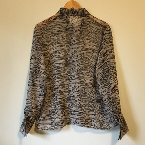 Made in Canada Sheer Animal Print Canadian Made Button Down Dress Shirt - Picture 2 of 16